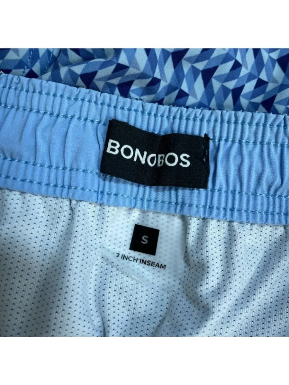 NWT Bonobos Men's S Blue Geometric Swim Shorts With Mesh Liner 7-Inch